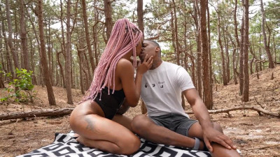 Couple have a sensual fun in the woods