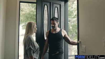 Burly moustached man shares oral and a fuck with a busty blonde