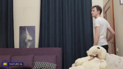 Pervy young lad caught by curvy granny and grants her awesome fuck