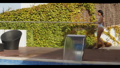 Teen gets a sensual fuck in her hairy cunt on a villa poolside