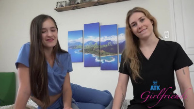 Threesome footjob with cute petite besties Fiona Peaches and Violet Viper