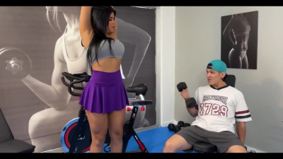 Buxom Latina does workout on a cock and begs for creampie