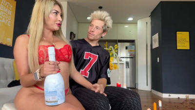 Blonde couple ride each other in celebration of their mutual relationship