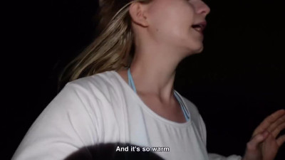 Horny blonde girl is ready to fuck on the streets at night just to satisfy her urge to have sex