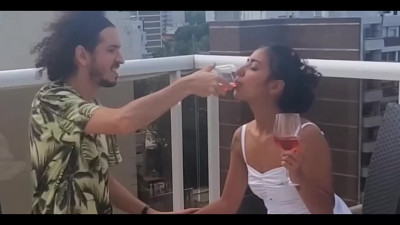 Incredsible latina chick with a nice slim body gets fucked on the balcony and has her face covered with cum