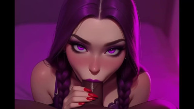 Alluring purple-haired babe enjoys intense BBC blowjob