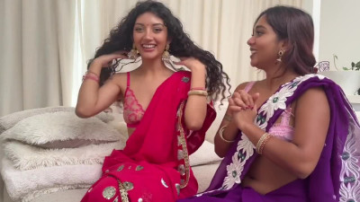 Two petite indian girls watch hentai and touch each other gently