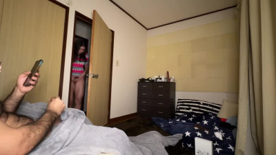Caught stepbro jerking his big cock and asked to put it in her POV