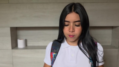 Latin babe in a skirt seduced her teacher right in the school bathroom.
