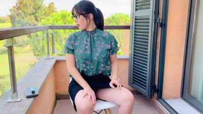 Japanese Cutie's Balcony Thrills: Tease & Cream