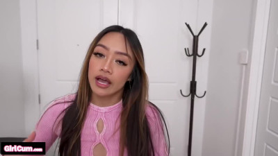 Hot brunette asian girl rides big fat cock that barely fits in her tight littile pussy