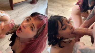 Alt girls sucking and riding big cocks