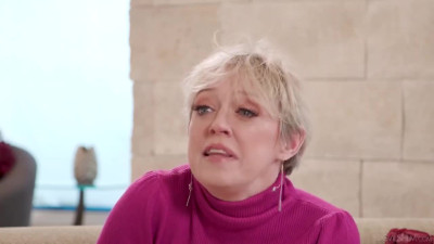 Short haired milf with big tits fucks with a guy, while a small petite girl masturbates and watches