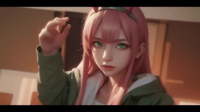 Beautiful Slim AI-generated Zero Two (DARLING in the FRANXX) Gets a Load On Her Charming Face