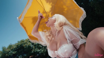 Curvy Dan Dangler has a lovely time by herself near the pool
