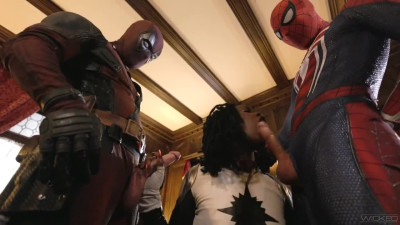 Ebony Superhero Babe Double Teamed In Wild Cosplay Threesome