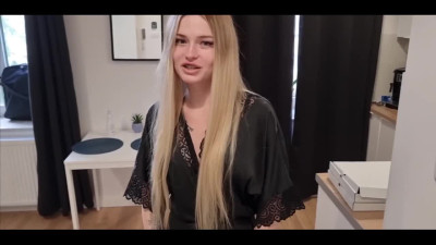 Russian blonde doesn't have the money to pay for the pizza, but she does have her hot pussy.