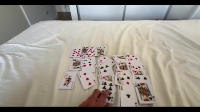 Naturally stacked brunette loses in card games and rides BF's dong