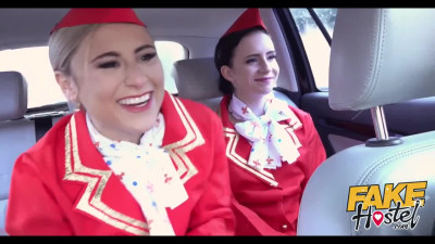 Gorgeous flight attendants from the dorm are sexually squirming on a dick demonstrating their hospitality.