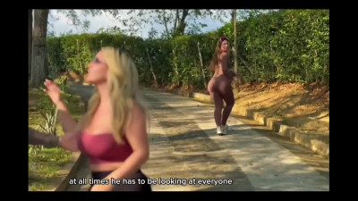 Sexy athletic beauty easily engages a stranger in hot cheating outdoors.