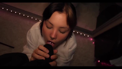 Hot goth girl gives me a long wet blowjob and asks me to cum in her mouth