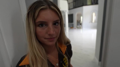 Cute Teen Courier Babe Delivers a Special Package