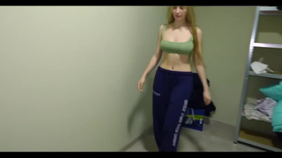Submissive Slim Busty Blonde Gets Tied To the Stack In the Backroom & Fucked Hard By Her Neighbor