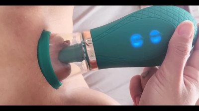 Clit-sucking toy is going to make her climax better than ever