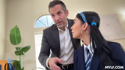 BDSM threesome with my perv stepdaughter Delilah Dagger in school uniform and slutty secretary Aderes Quin