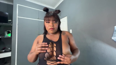Quickie POV creampie for a hot booty Ebony babe in ripped pantyhose